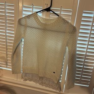 Guess shimmery off white sweater with lace 7/8